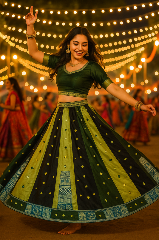 Indian Mirror Work Silk Lehenga Skirt