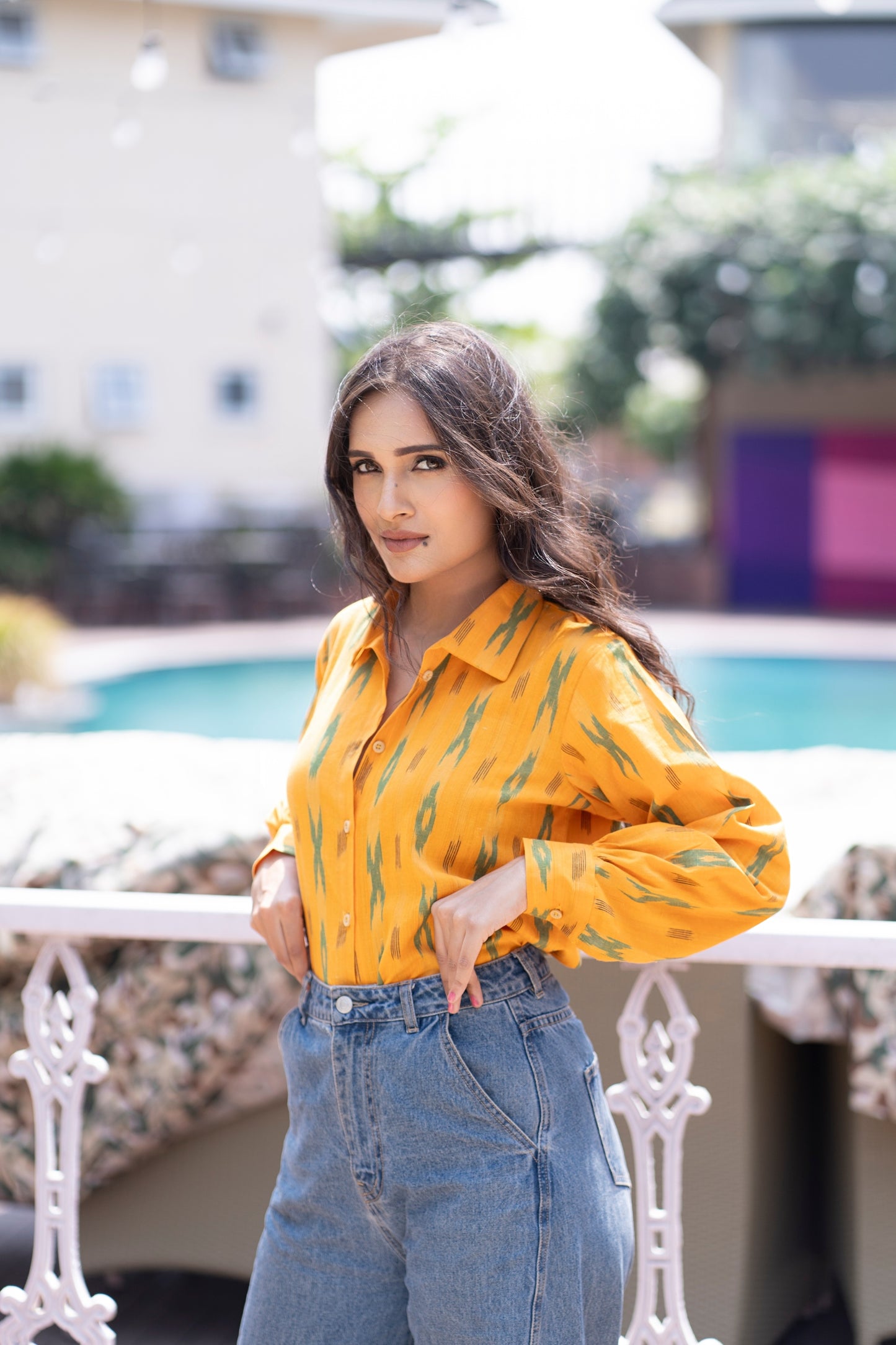 Women Button Down Shirt Long Sleeves for Summer - Yellow