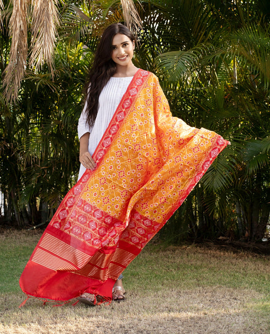 Traditional Silk Patola Dupatta [Yellow & Red]