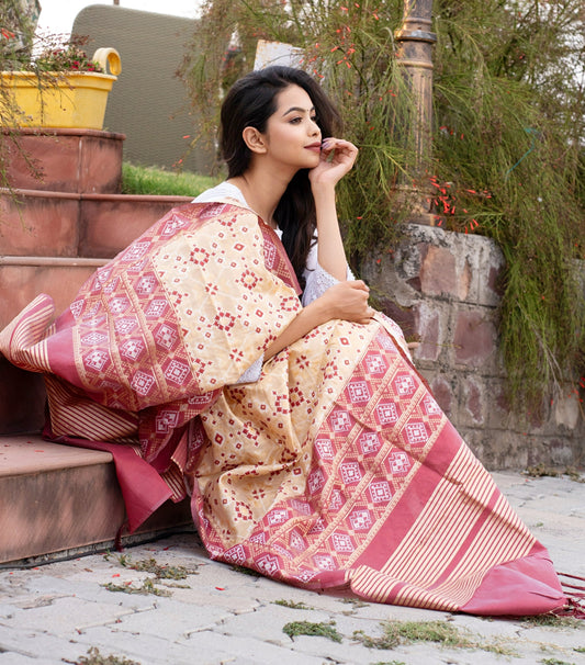 Traditional Silk Patola Dupatta [Gold & Maroon]