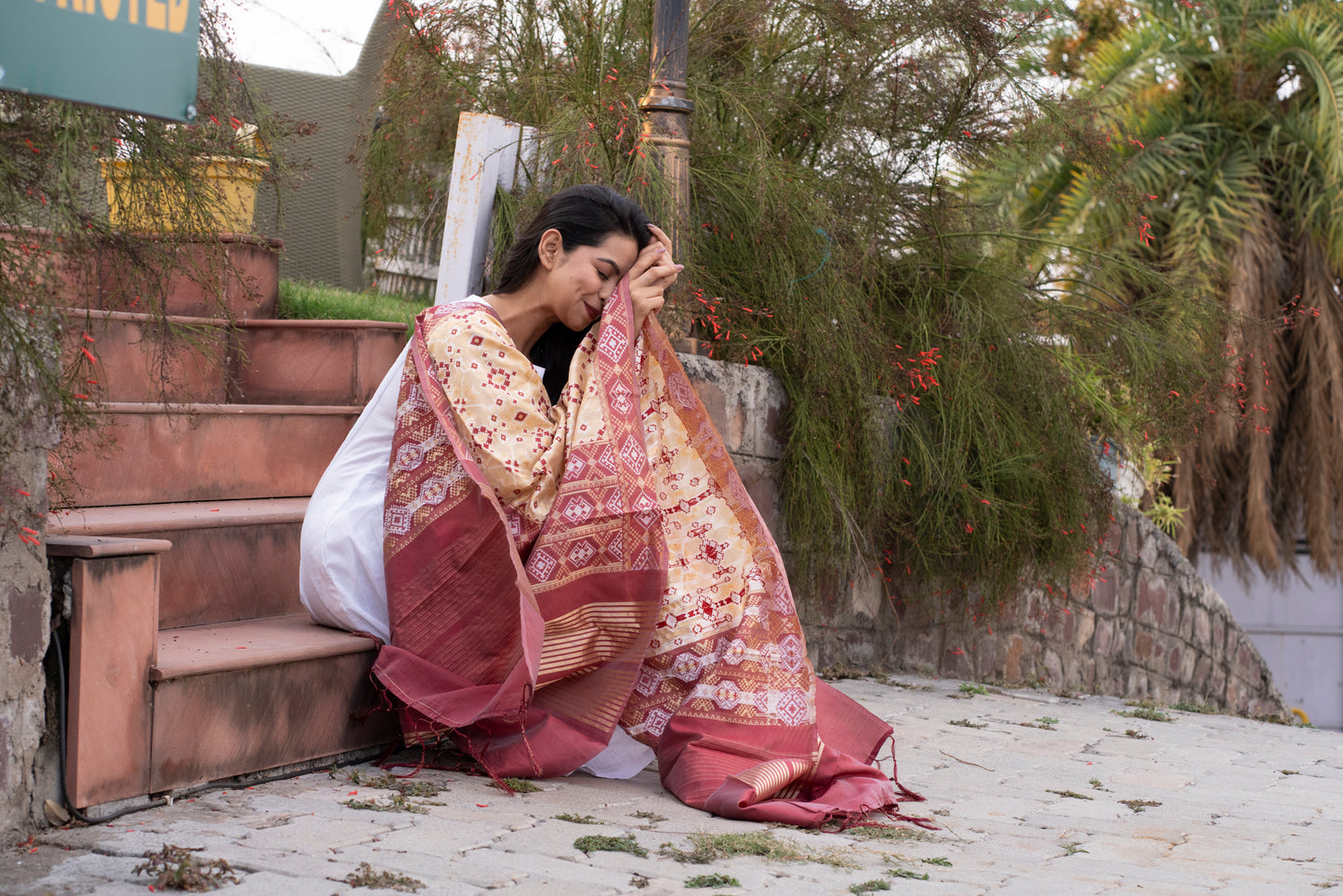 Traditional Silk Patola Dupatta [Gold & Maroon]