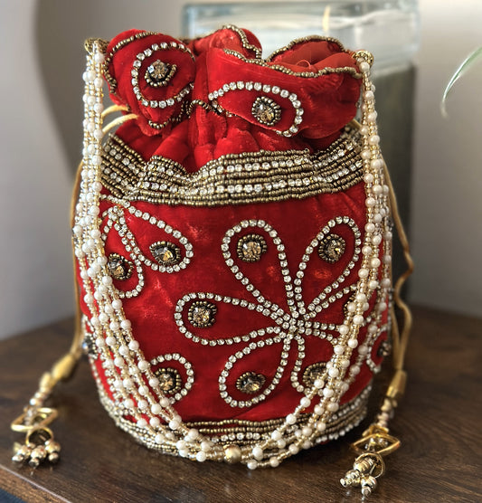 Velvet Drawstring Bucket Potli Bag - Craft Bazaar
