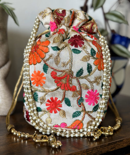 Silk Potli Drawstring Bucket Bag - Craft Bazaar
