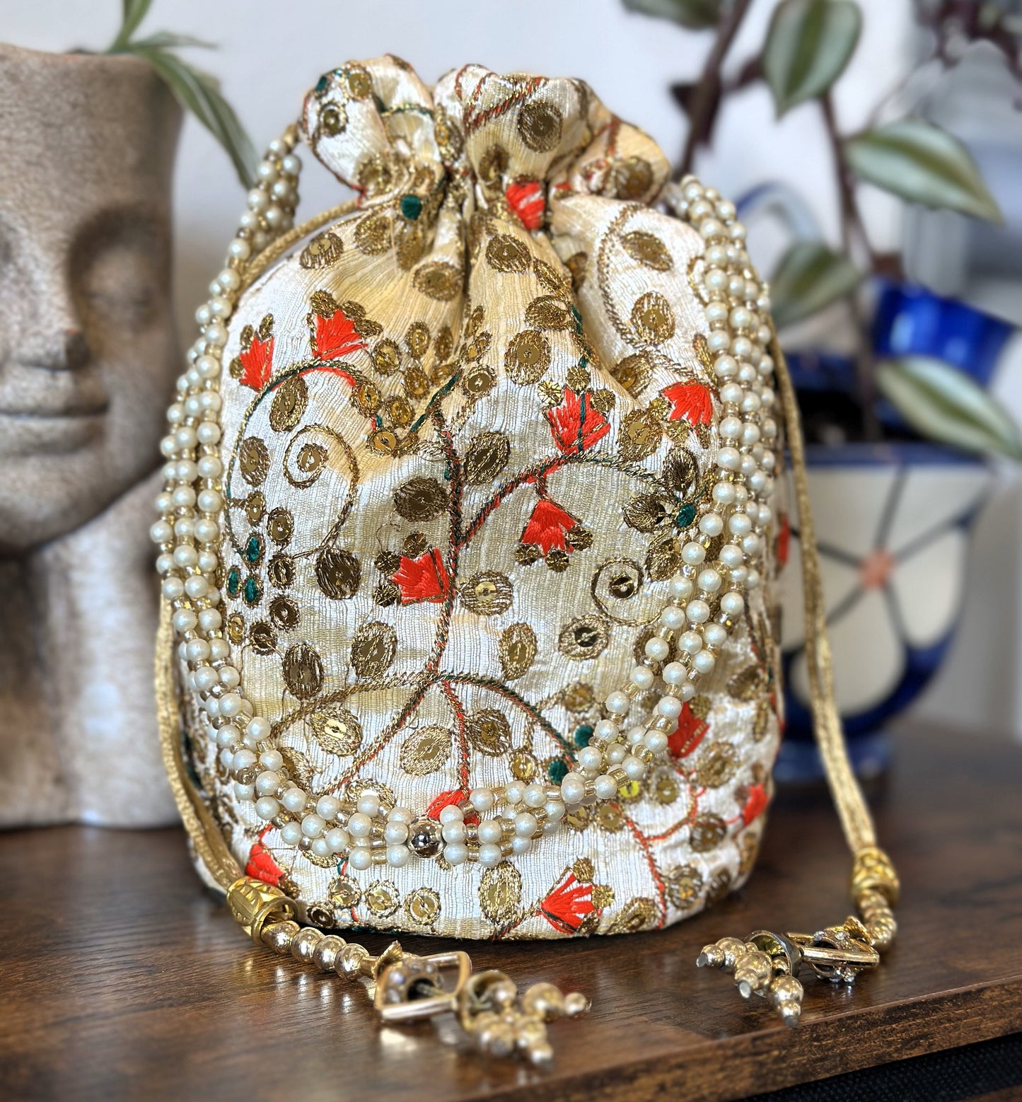 Silk Potli Drawstring Bucket Bag - Craft Bazaar