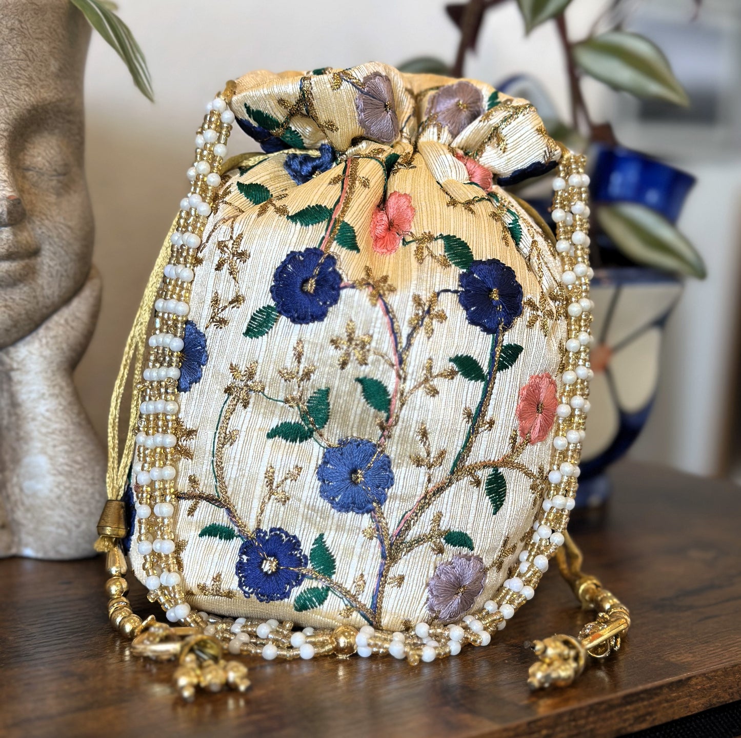 Silk Potli Drawstring Bucket Bag - Craft Bazaar