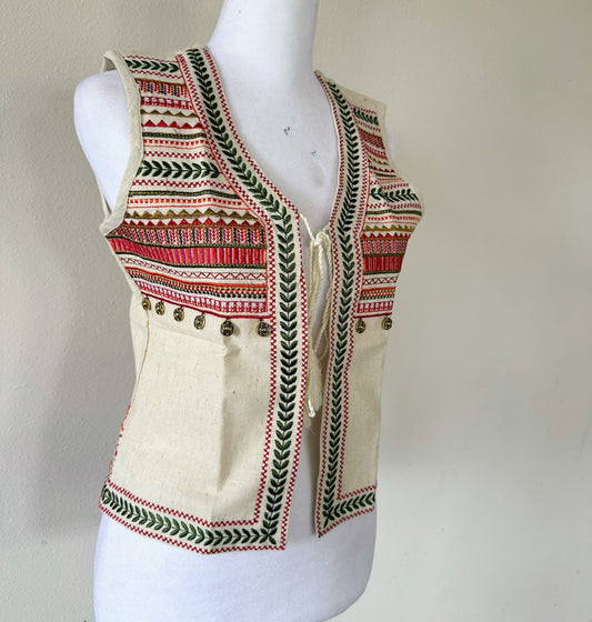 Cotton Indian Ethnic Garba Dandiya Sleeveless Koti (Off-white)