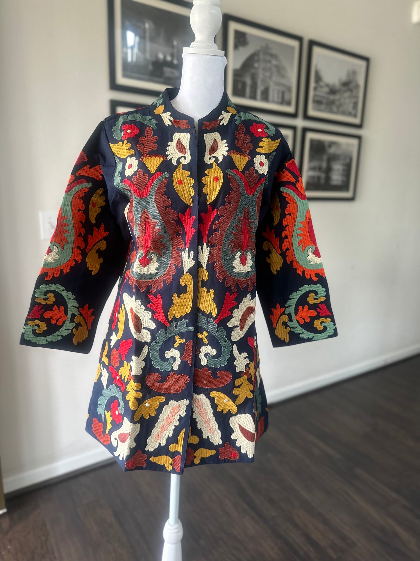 Navy Cotton Long Coat, Full Sleeves Jackets for Women