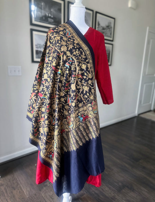 Luxury Pashmina Indian Wedding Scarf, Ethical Gift, Warm Winter Stole | Navy Scarf