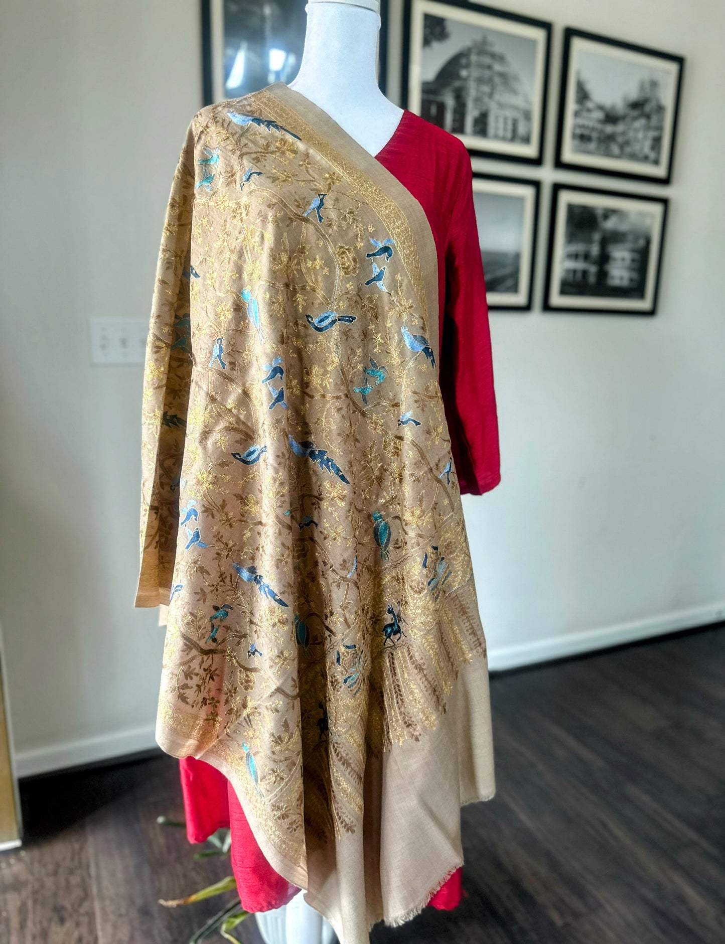 Luxury Pashmina Indian Wedding Scarf, Ethical Gift, Warm Winter Stole | Beige Scarf