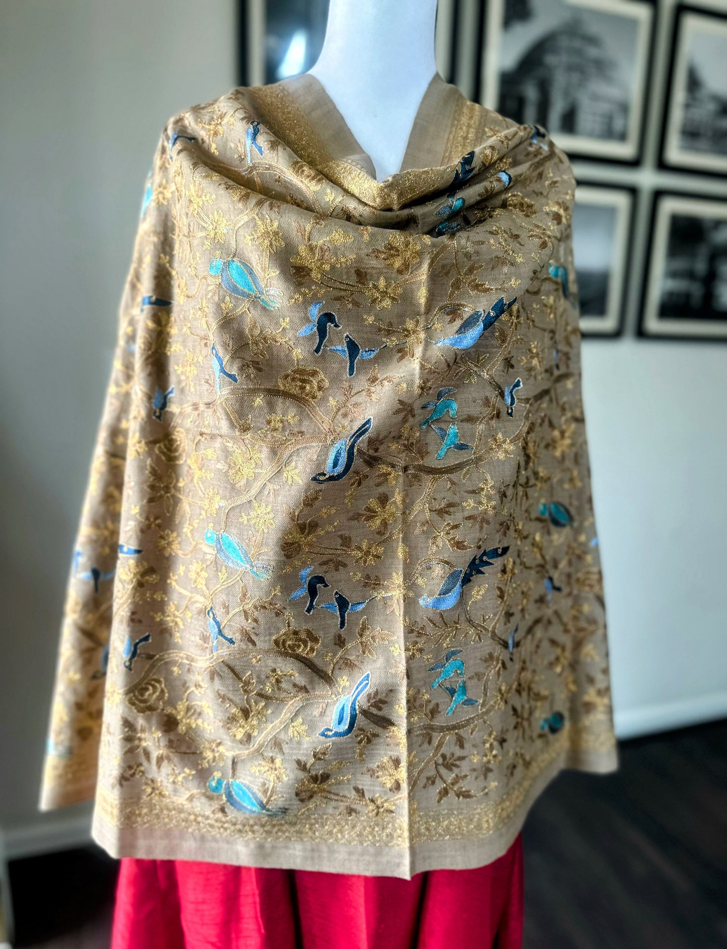 Luxury Pashmina Indian Wedding Scarf, Ethical Gift, Warm Winter Stole | Beige Scarf
