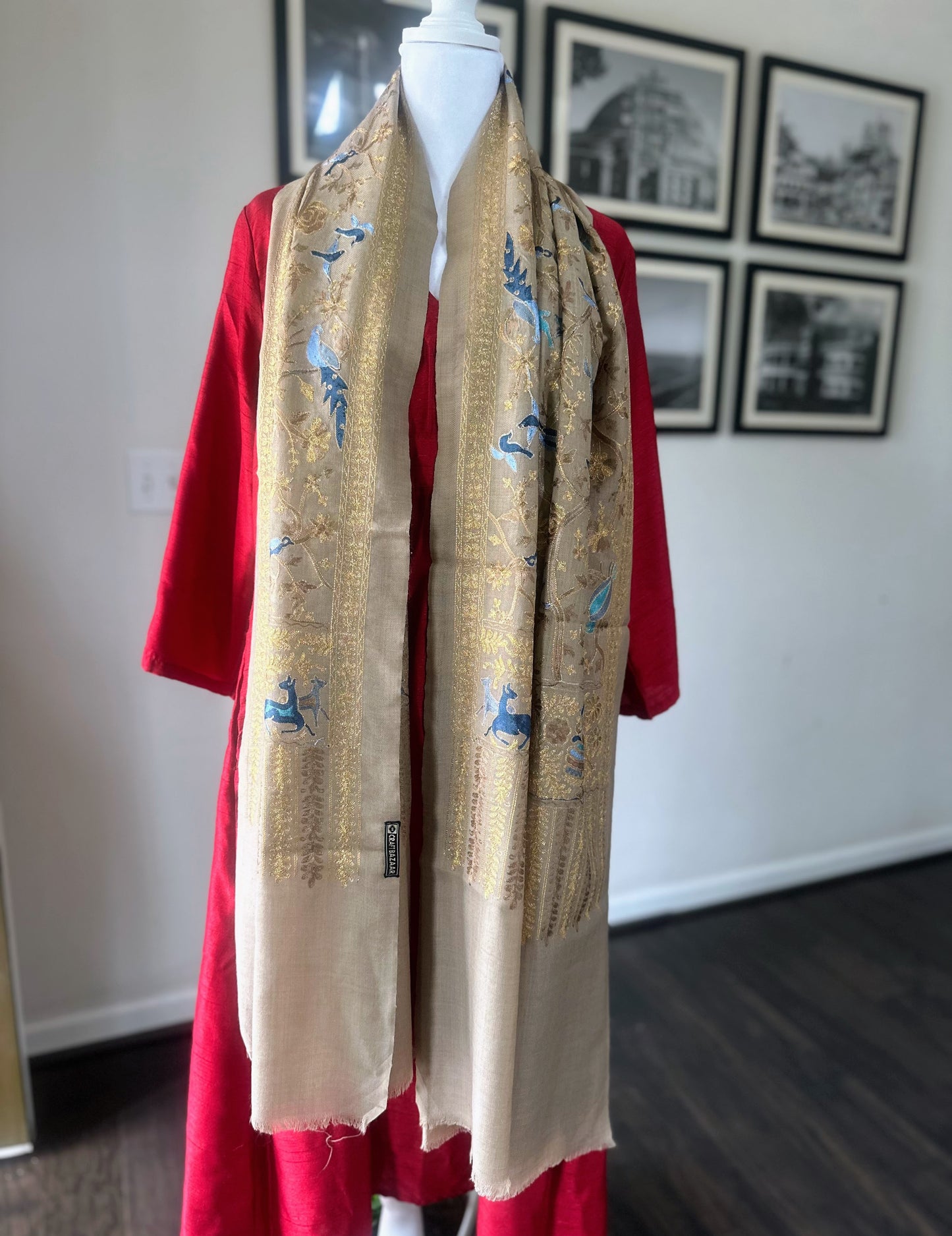 Luxury Pashmina Indian Wedding Scarf, Ethical Gift, Warm Winter Stole | Beige Scarf