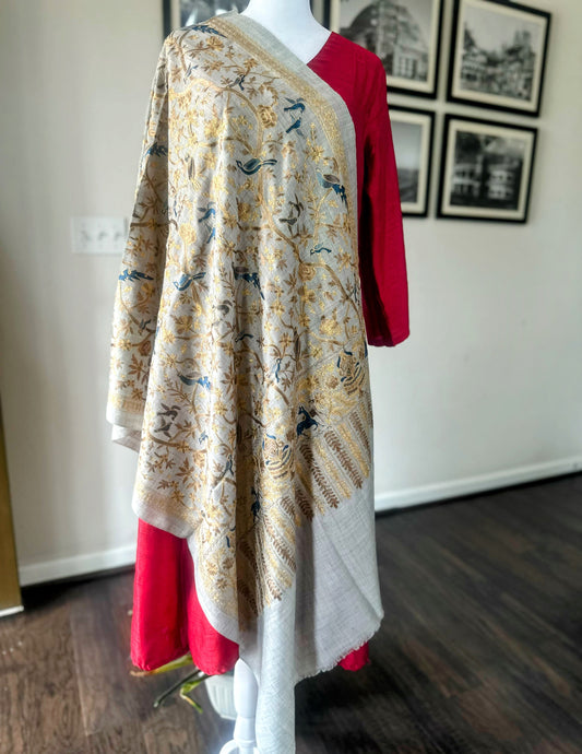 Luxury Pashmina Indian Wedding Scarf, Ethical Gift, Warm Winter Stole | Gray Scarf