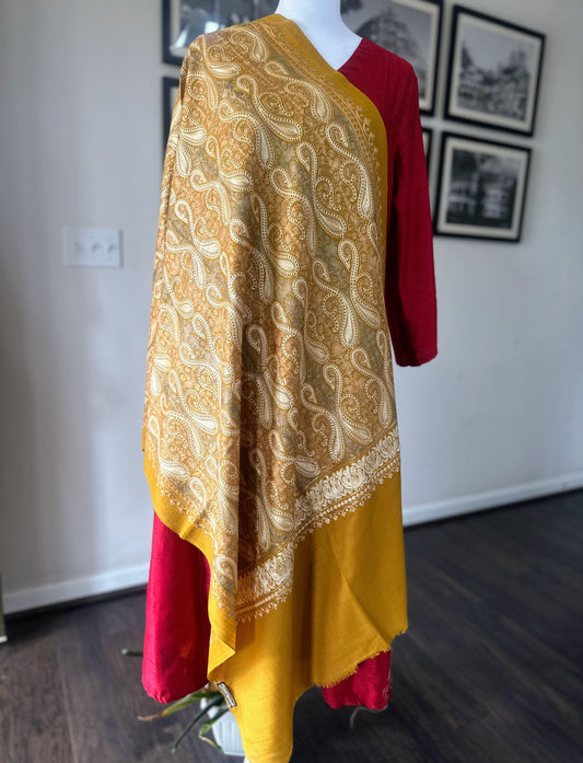 Luxury Pashmina Indian Wedding Scarf, Warm Winter Stole | Yellow Scarf