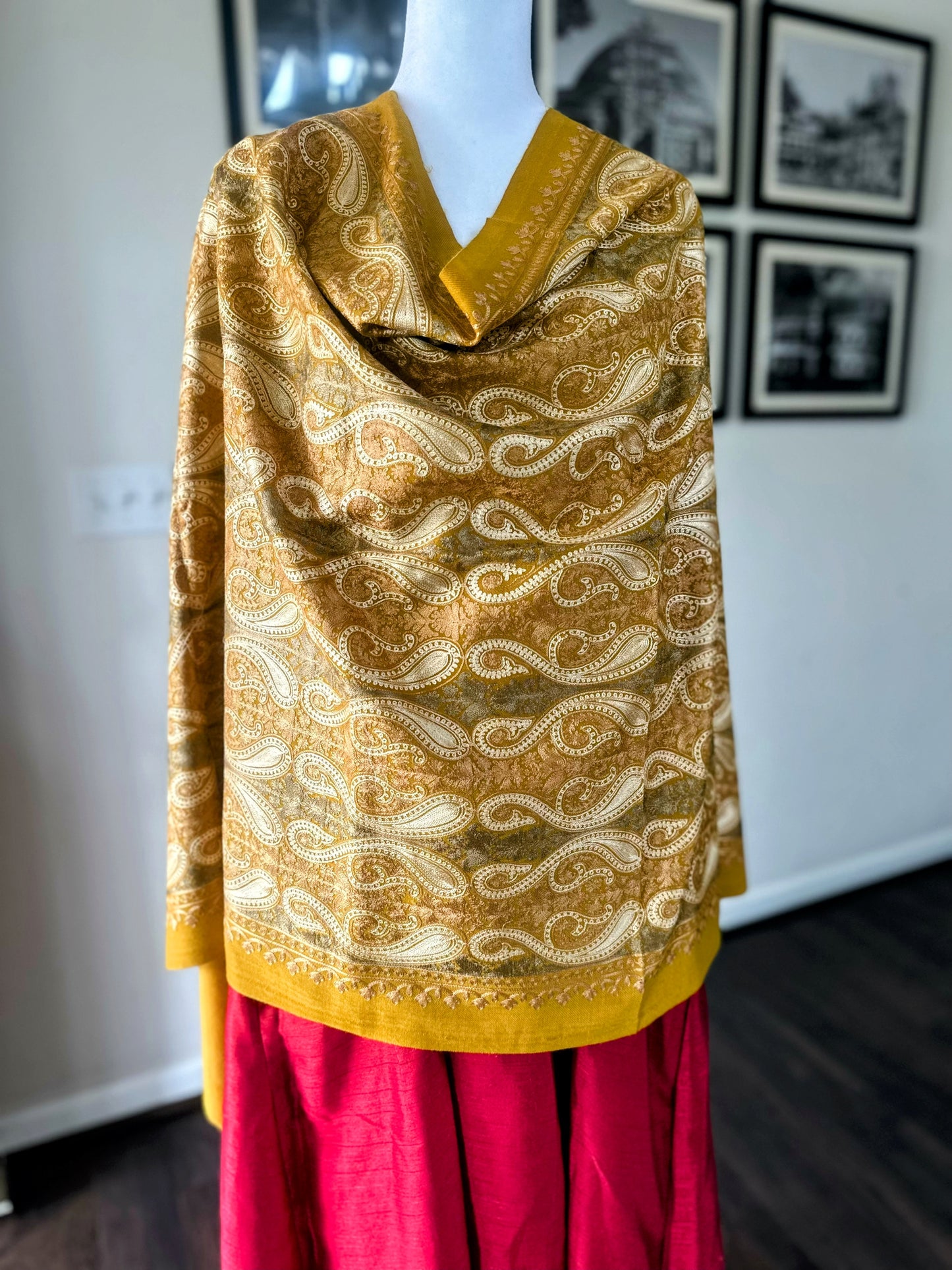 Luxury Pashmina Indian Wedding Scarf, Warm Winter Stole | Yellow Scarf