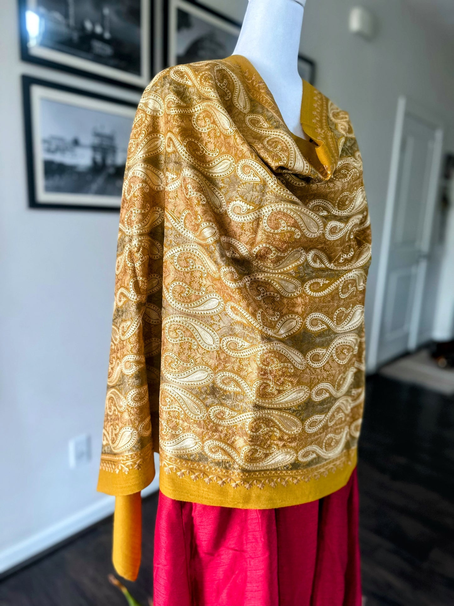 Luxury Pashmina Indian Wedding Scarf, Warm Winter Stole | Yellow Scarf