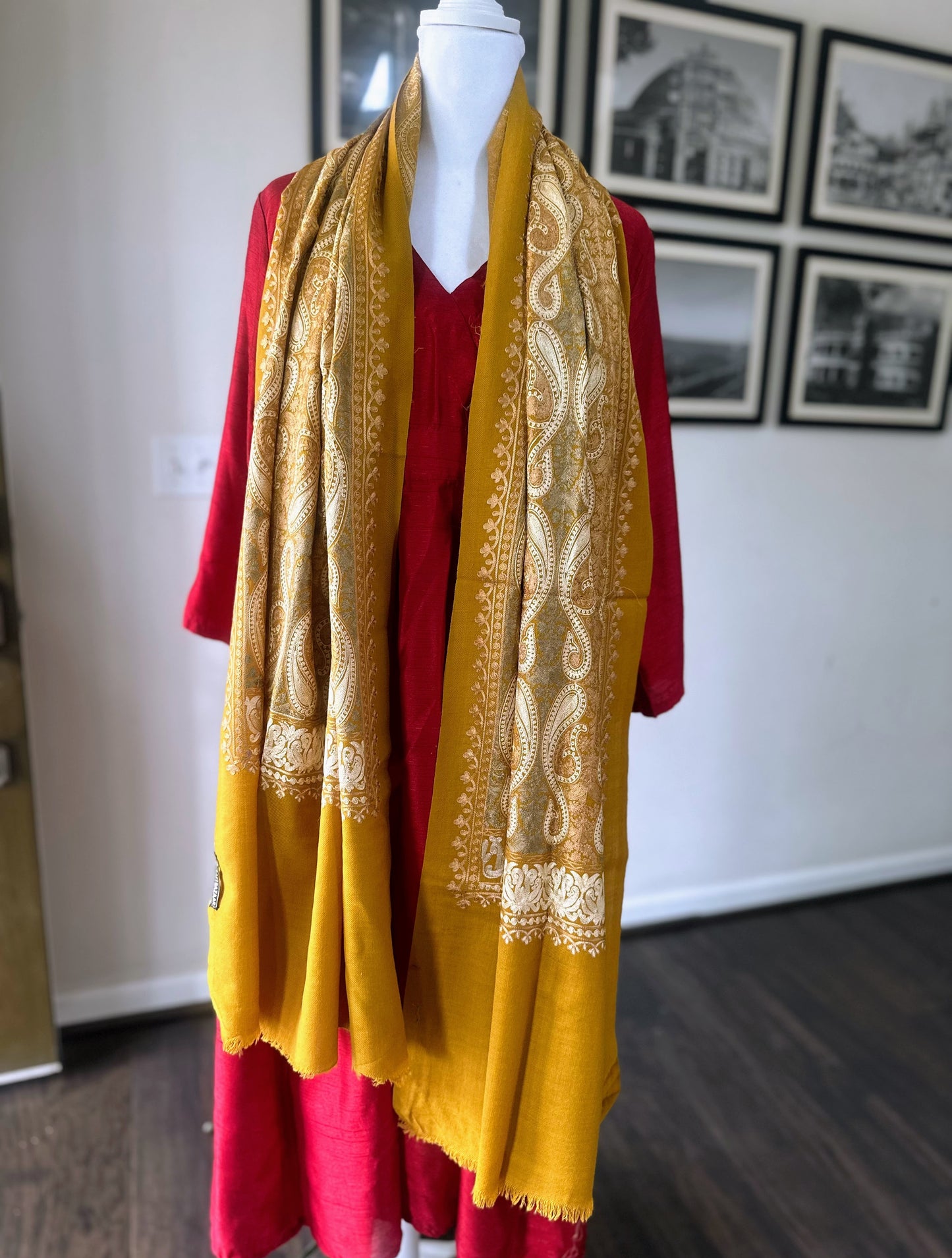 Luxury Pashmina Indian Wedding Scarf, Warm Winter Stole | Yellow Scarf