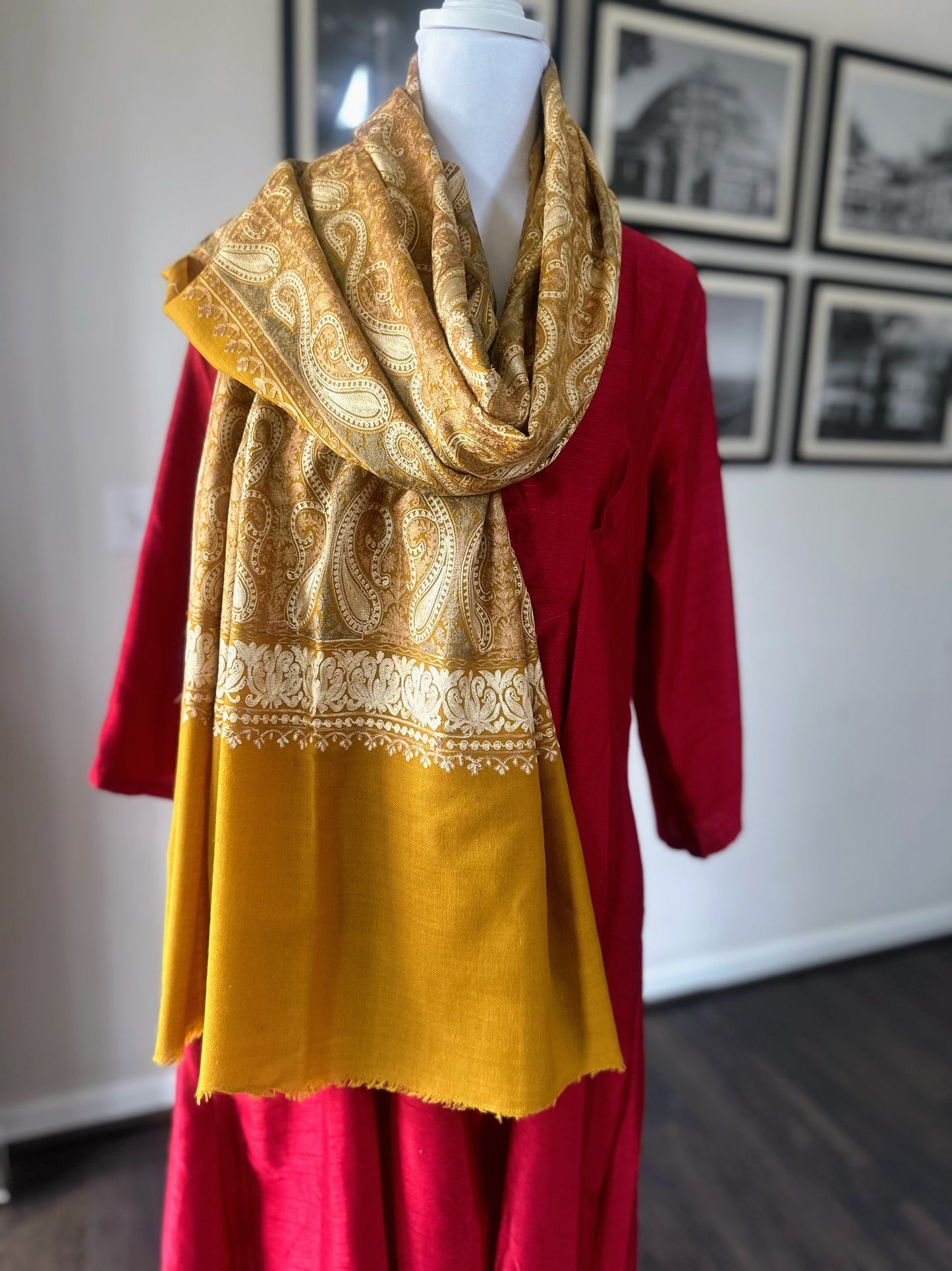 Luxury Pashmina Indian Wedding Scarf, Warm Winter Stole | Yellow Scarf