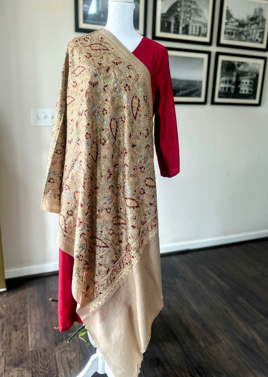Luxury Pashmina Indian Wedding Scarf, Warm Winter Stole | Beige Scarf