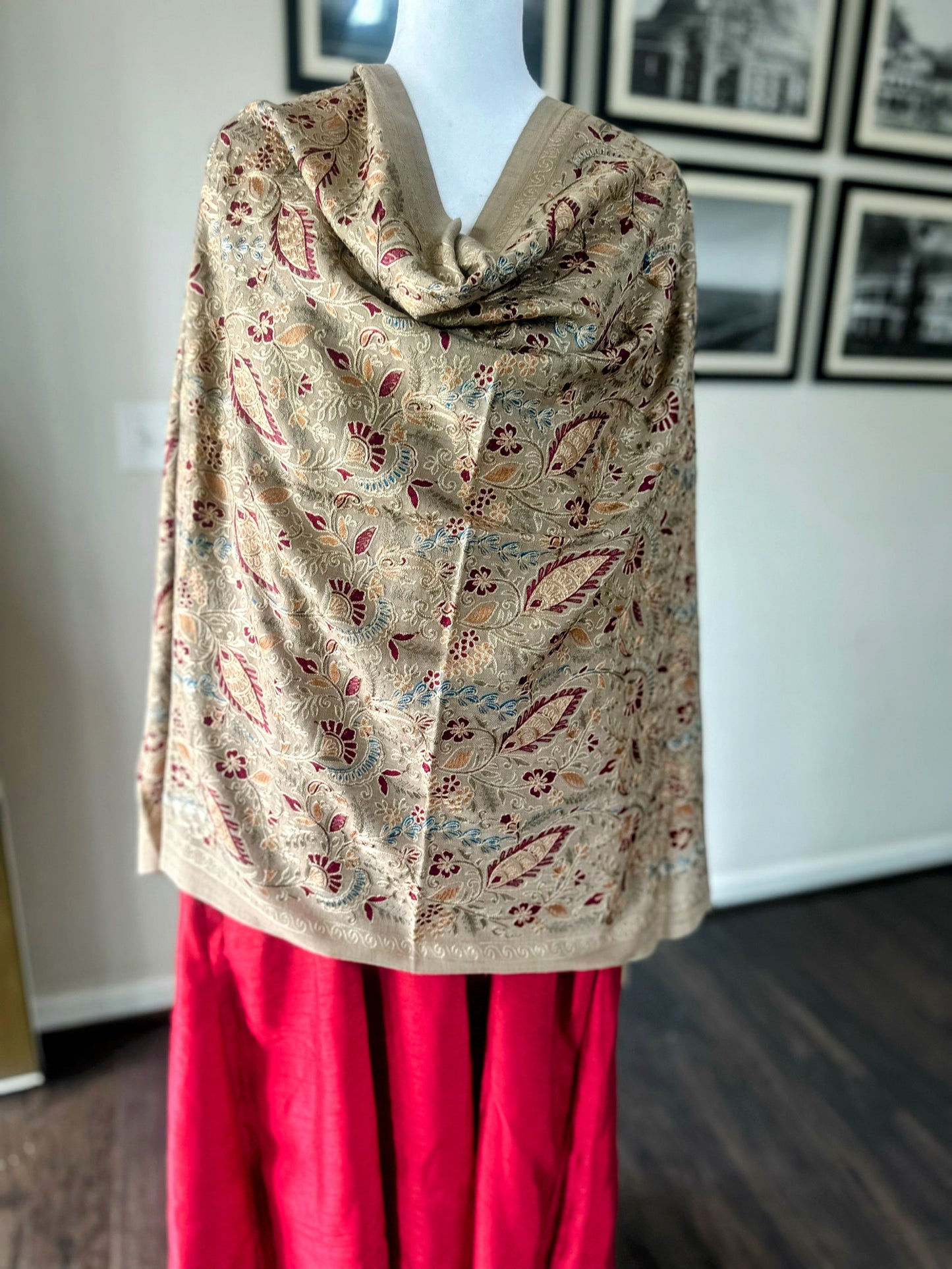 Luxury Pashmina Indian Wedding Scarf, Warm Winter Stole | Beige Scarf