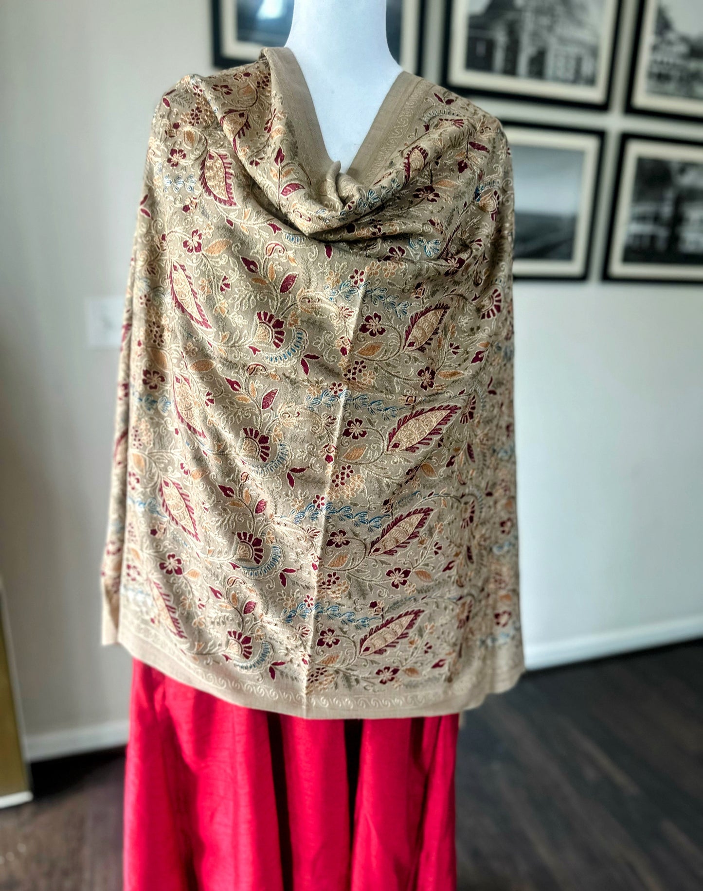 Luxury Pashmina Indian Wedding Scarf, Warm Winter Stole | Beige Scarf