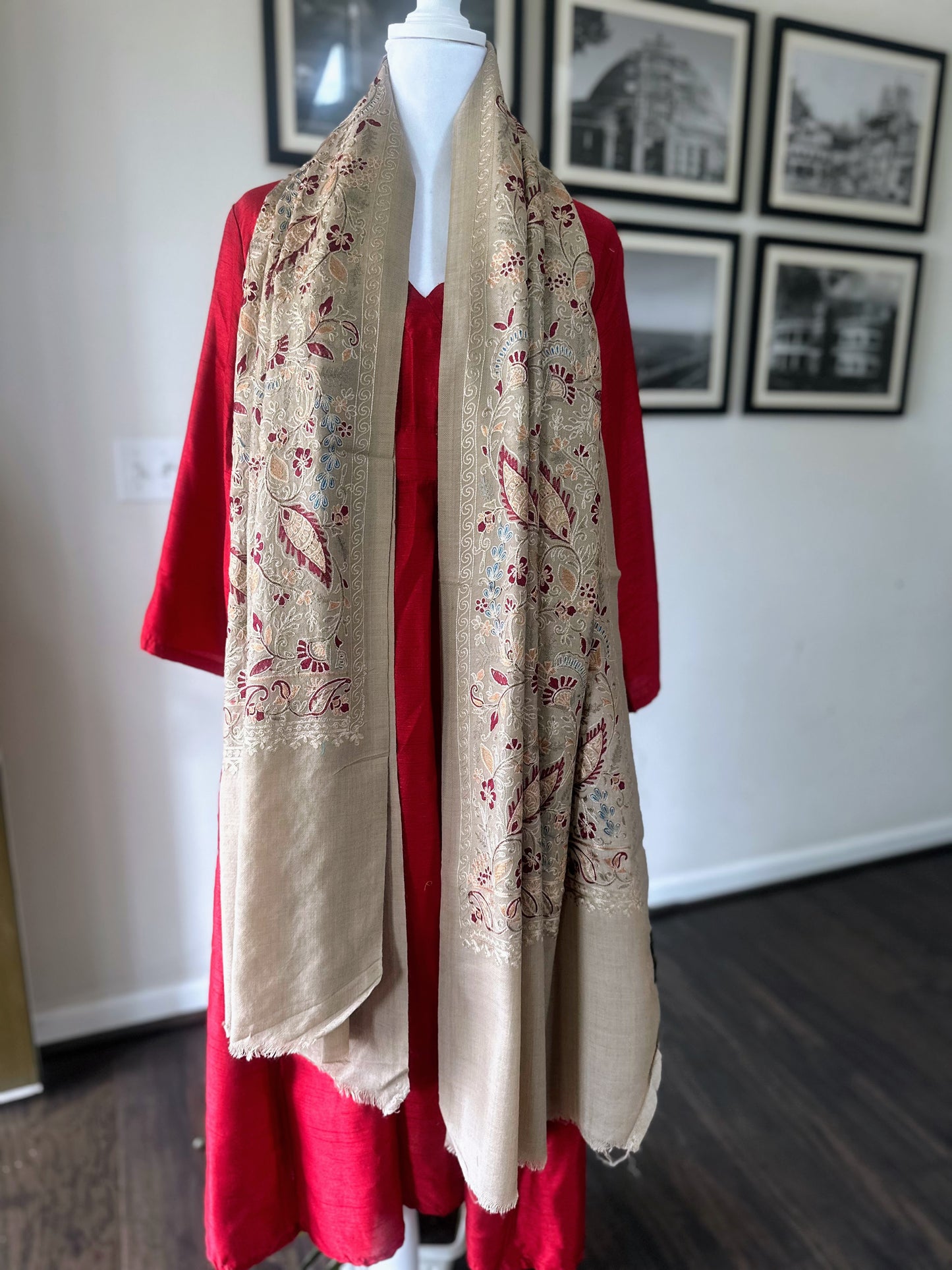 Luxury Pashmina Indian Wedding Scarf, Warm Winter Stole | Beige Scarf