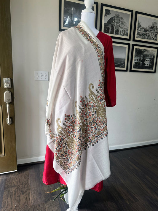 Luxury Pashmina Indian Wedding Scarf, Warm Winter Stole | Off-white Scarf