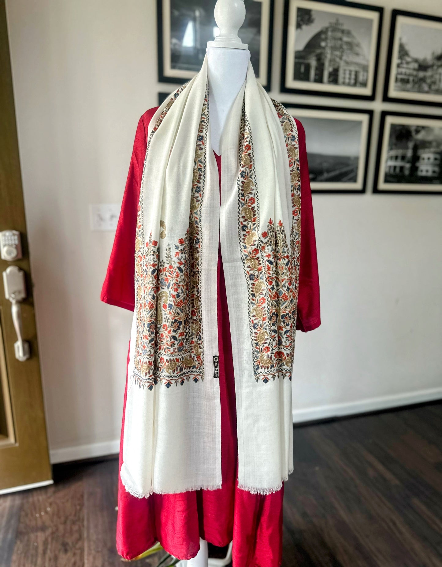 Luxury Pashmina Indian Wedding Scarf, Warm Winter Stole | Off-white Scarf