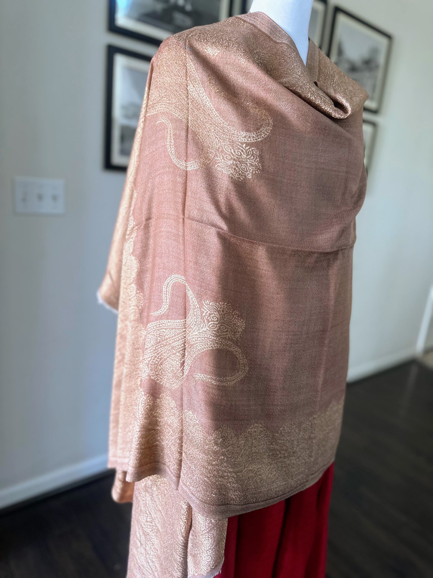 Pashmina Wool Brown Scarf For Women and Men With Gold Zari Border, Finest Quality Kashmiri Shawl