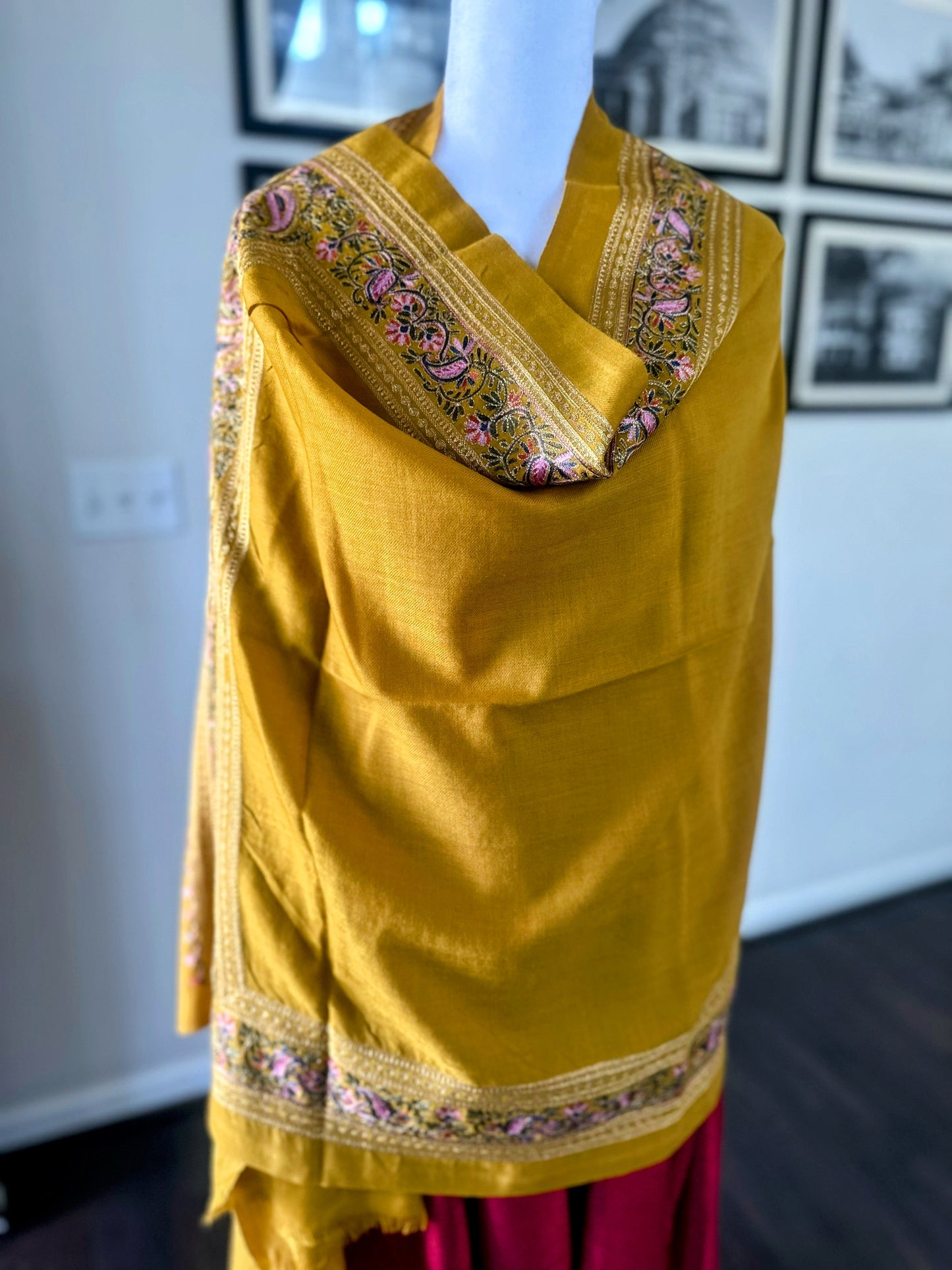 Pashmina Shawl | Luxury Wool Wrap for Women | Yellow Scarf