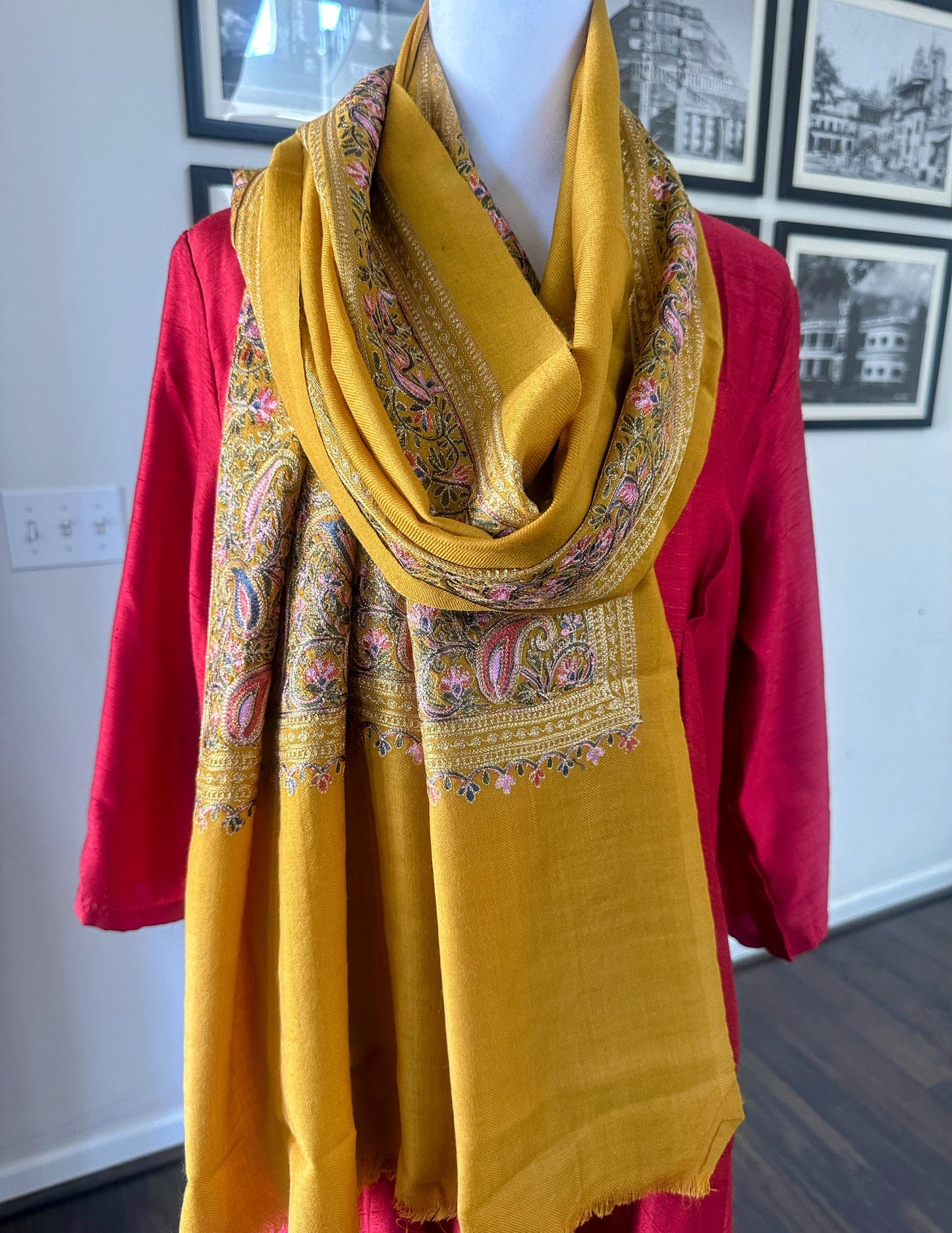 Pashmina Shawl | Luxury Wool Wrap for Women | Yellow Scarf