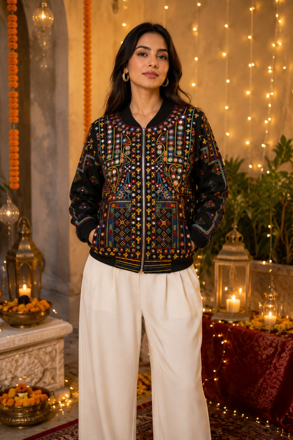 Embroidered Kutch Bomber Jacket Women