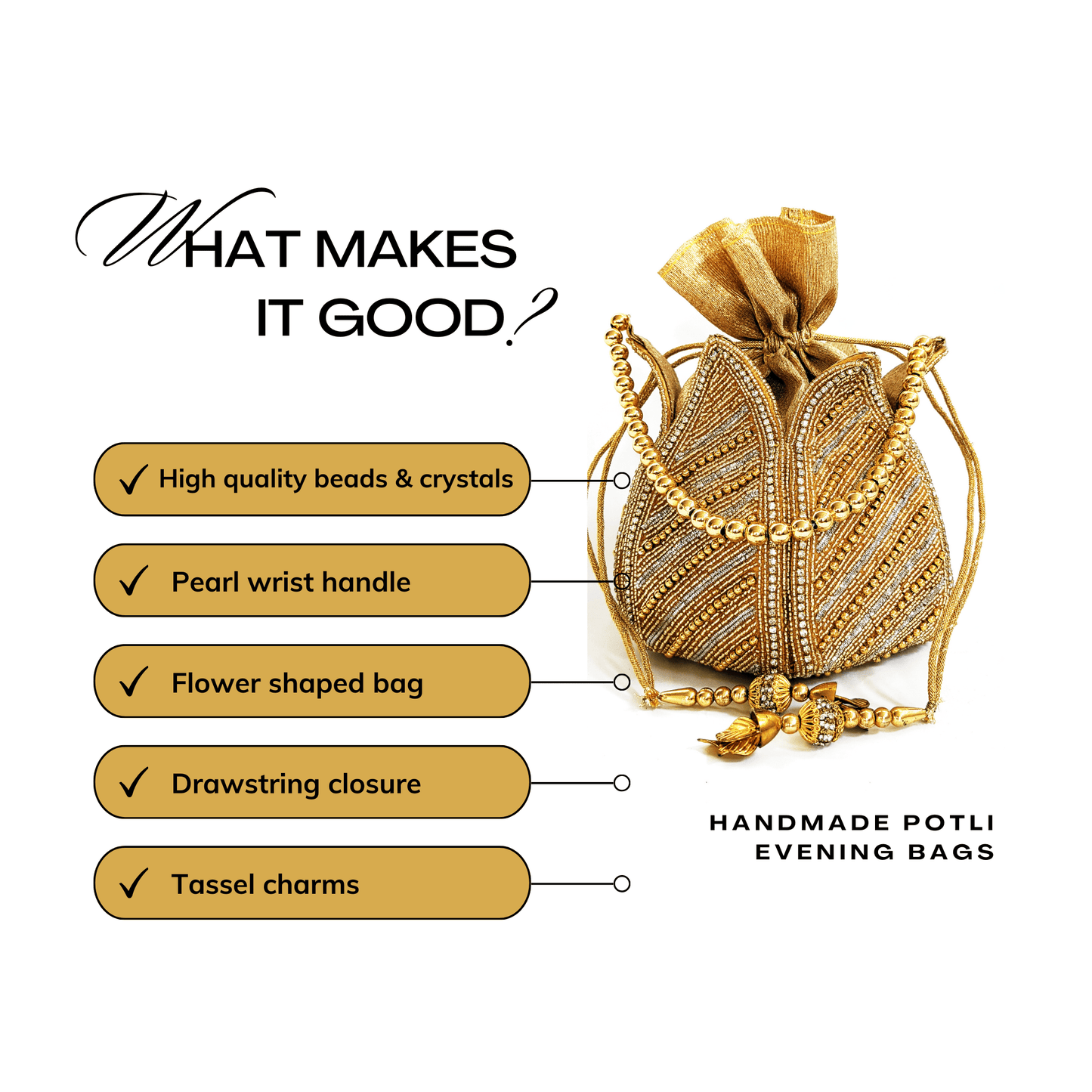 Gold Lotus Indian Potli Bag - Craft Bazaar