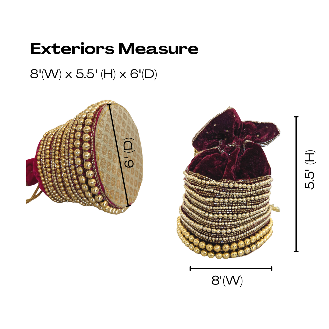 Embellished Velvet Indian Potli Bag With Gold Handle - Craft Bazaar