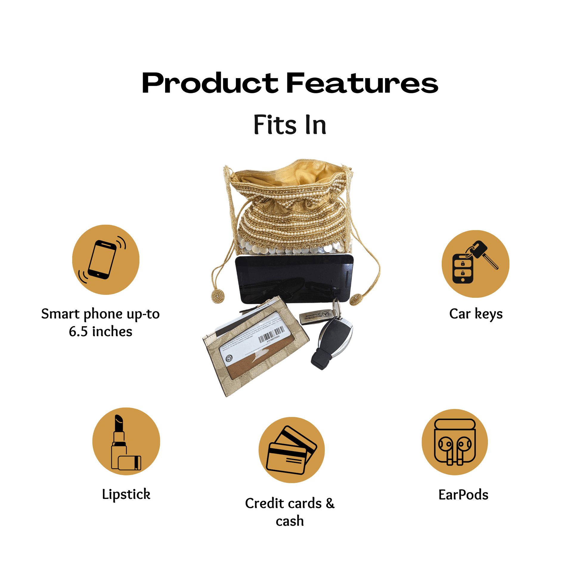 Embellished Indian Potli Bag [Gold] - Craft Bazaar