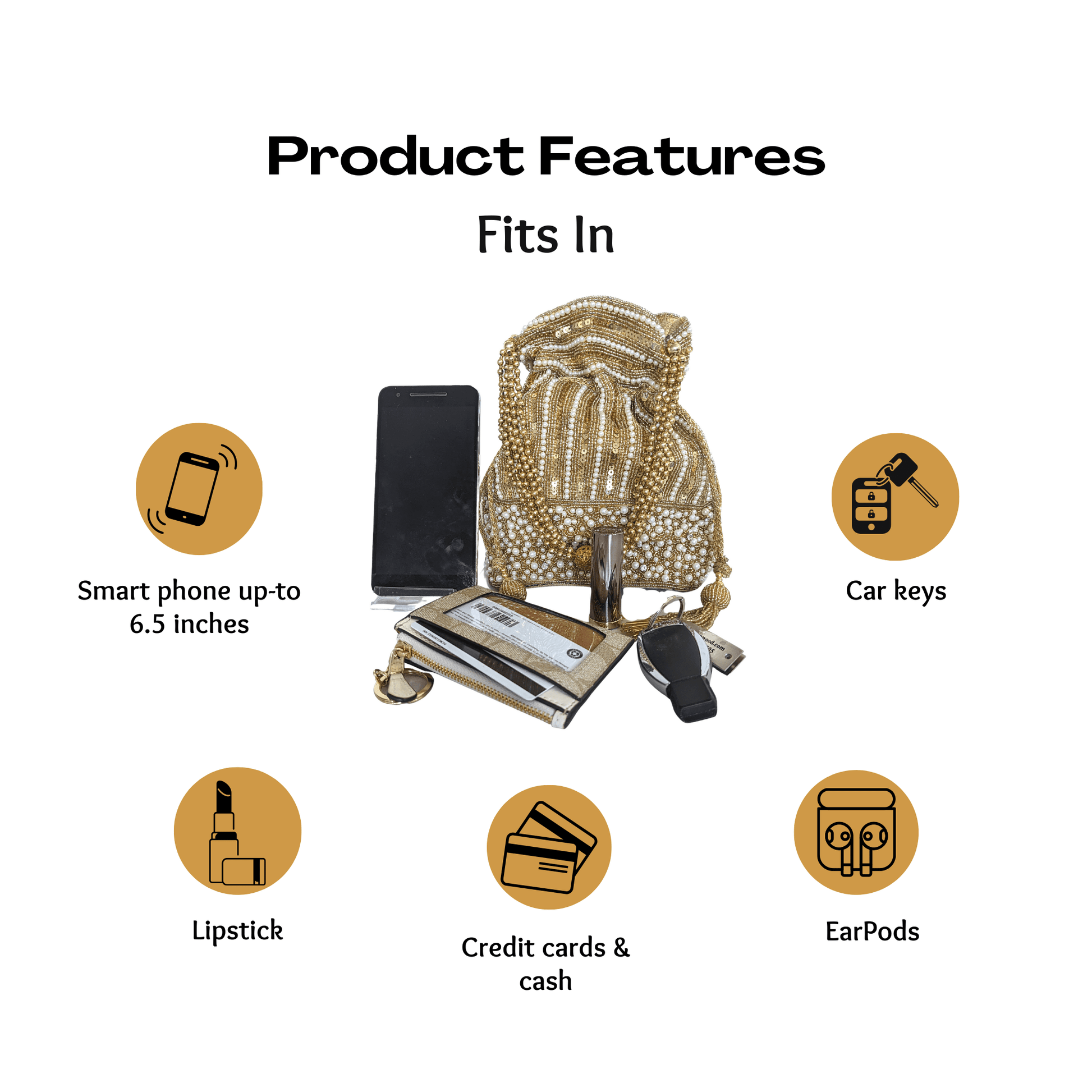 Handmade Bridal Fashion Indian Potli Bag [Gold] - Craft Bazaar
