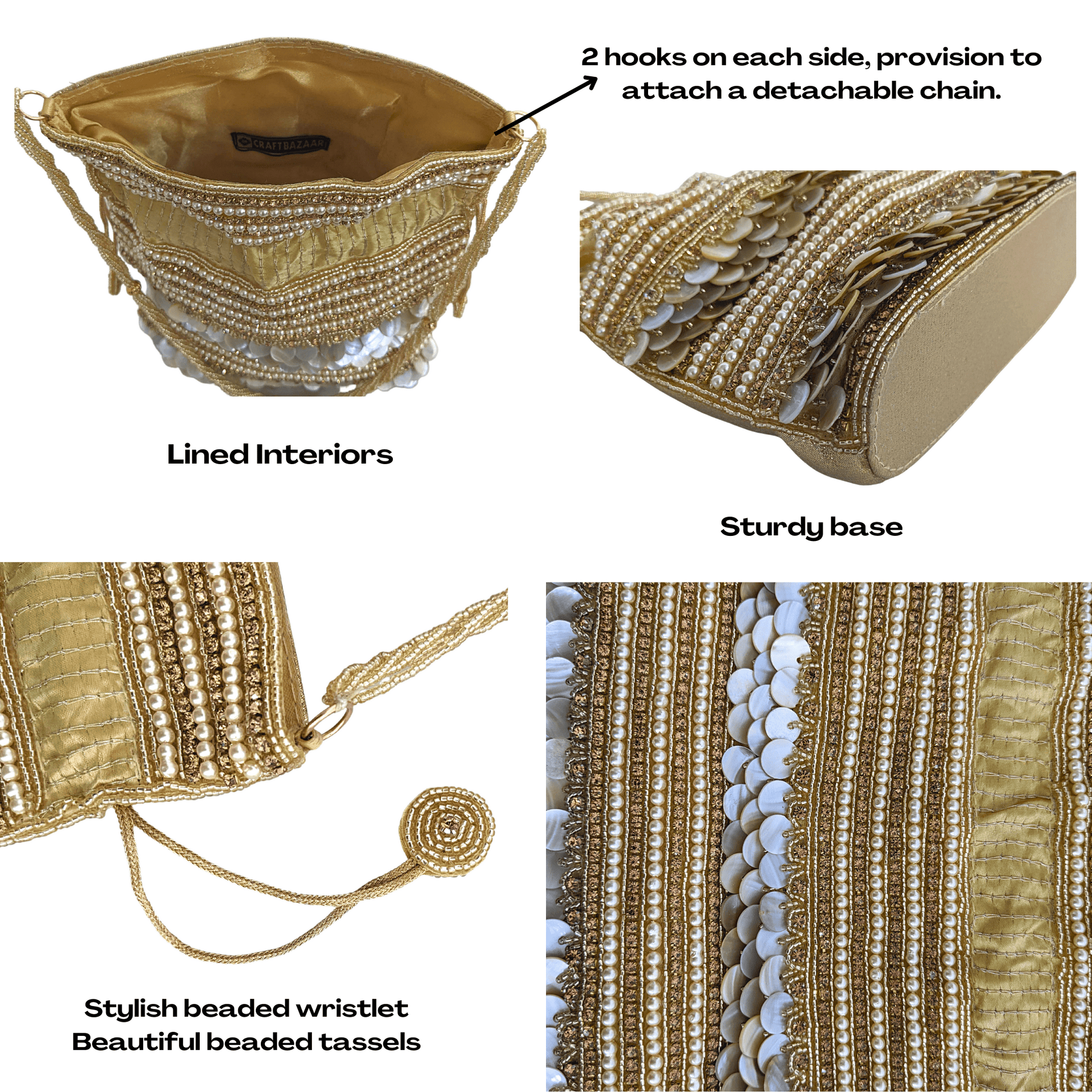 Embellished Indian Potli Bag [Gold] - Craft Bazaar