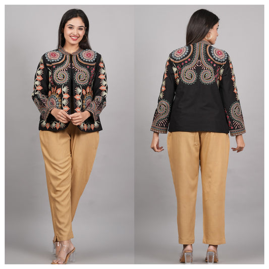 Embroidered Full Sleeves Cotton Coat