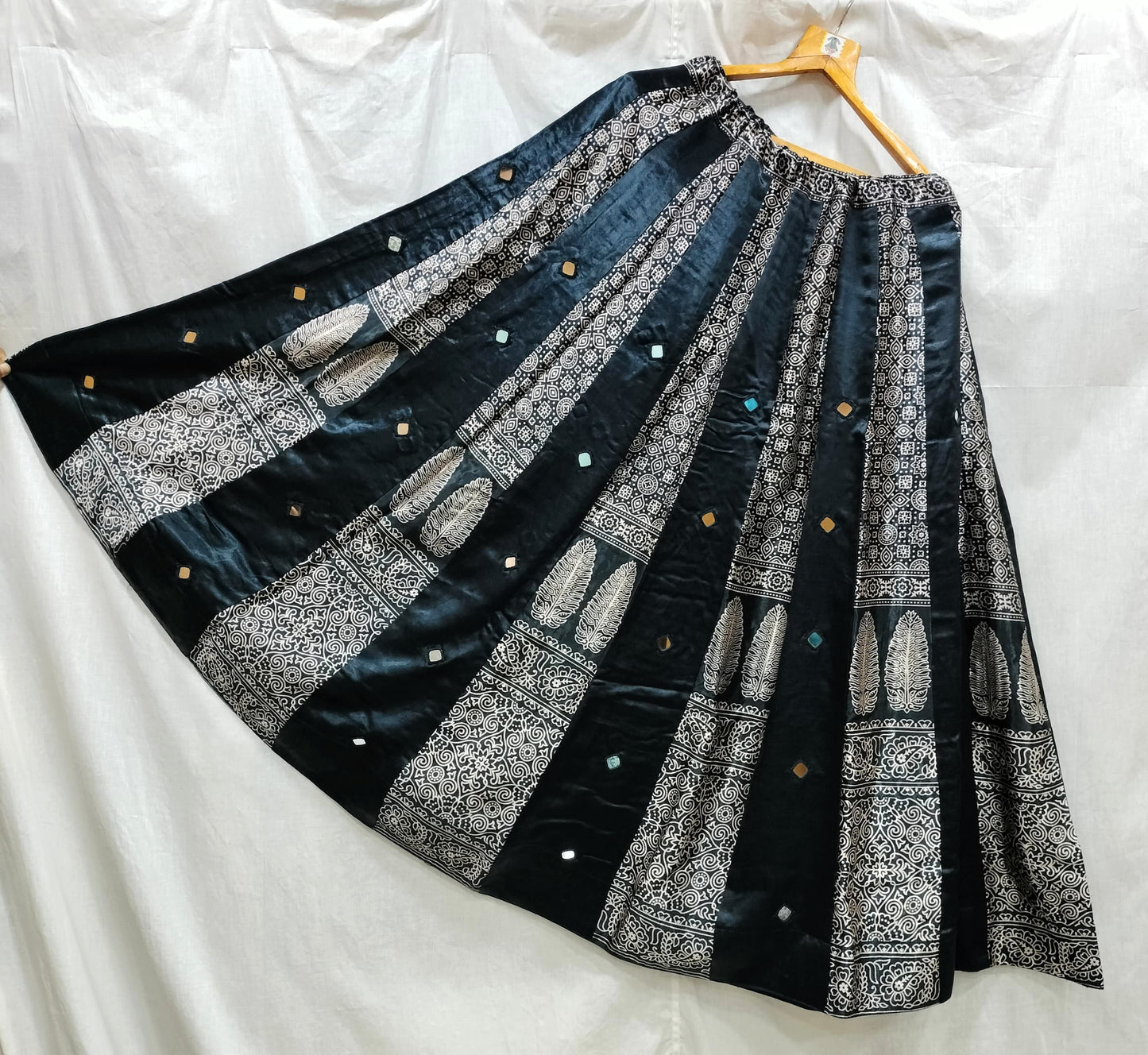 Indian Mirror Work Silk Lehenga Skirt