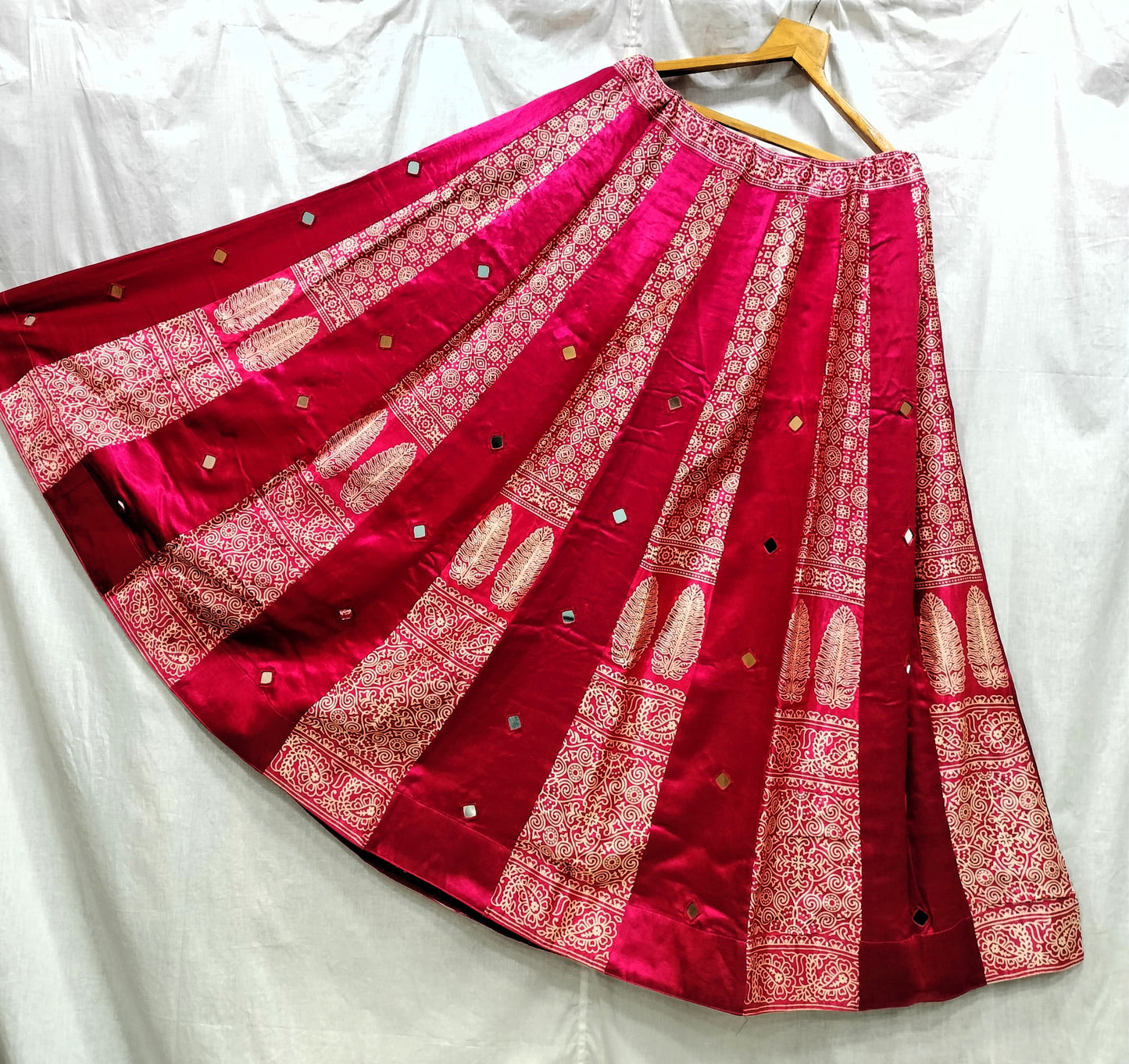 Indian Mirror Work Silk Lehenga Skirt