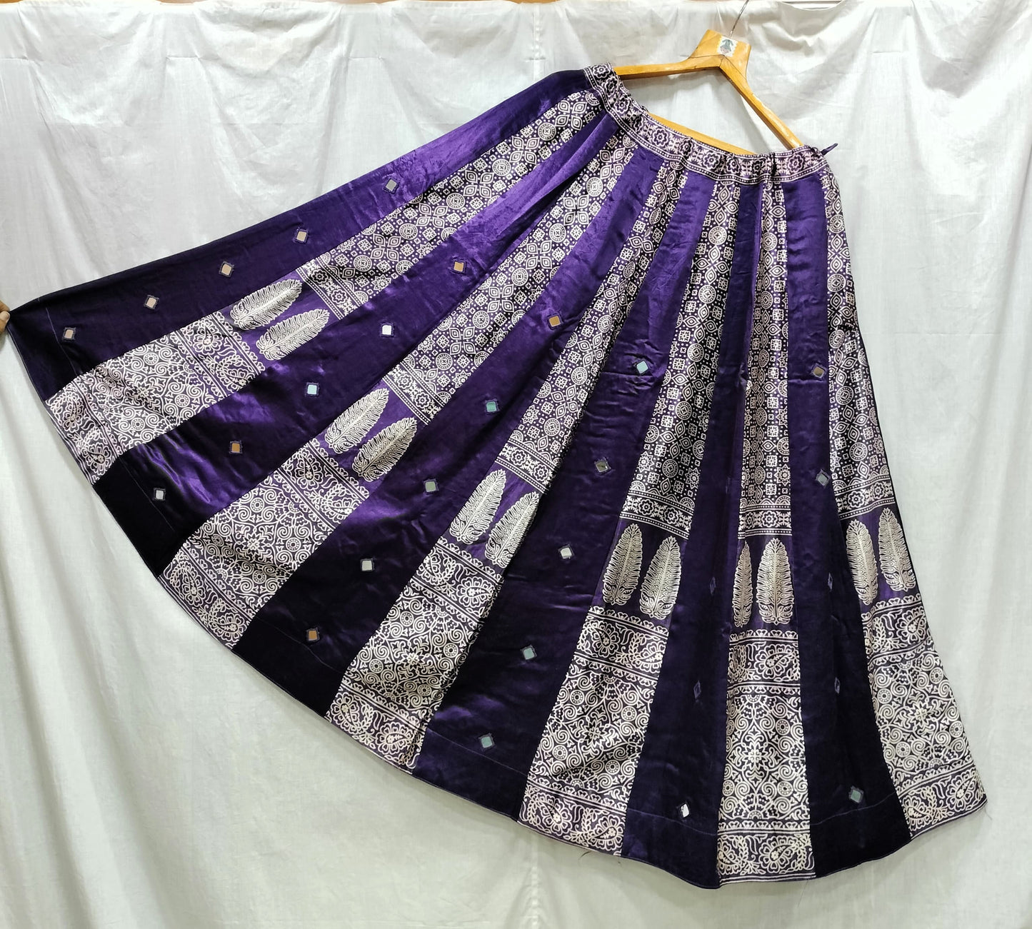 Indian Mirror Work Silk Lehenga Skirt