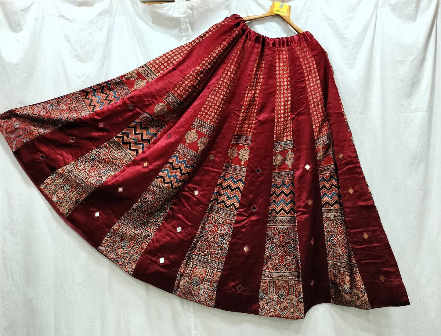 Indian Mirror Work Silk Lehenga Skirt