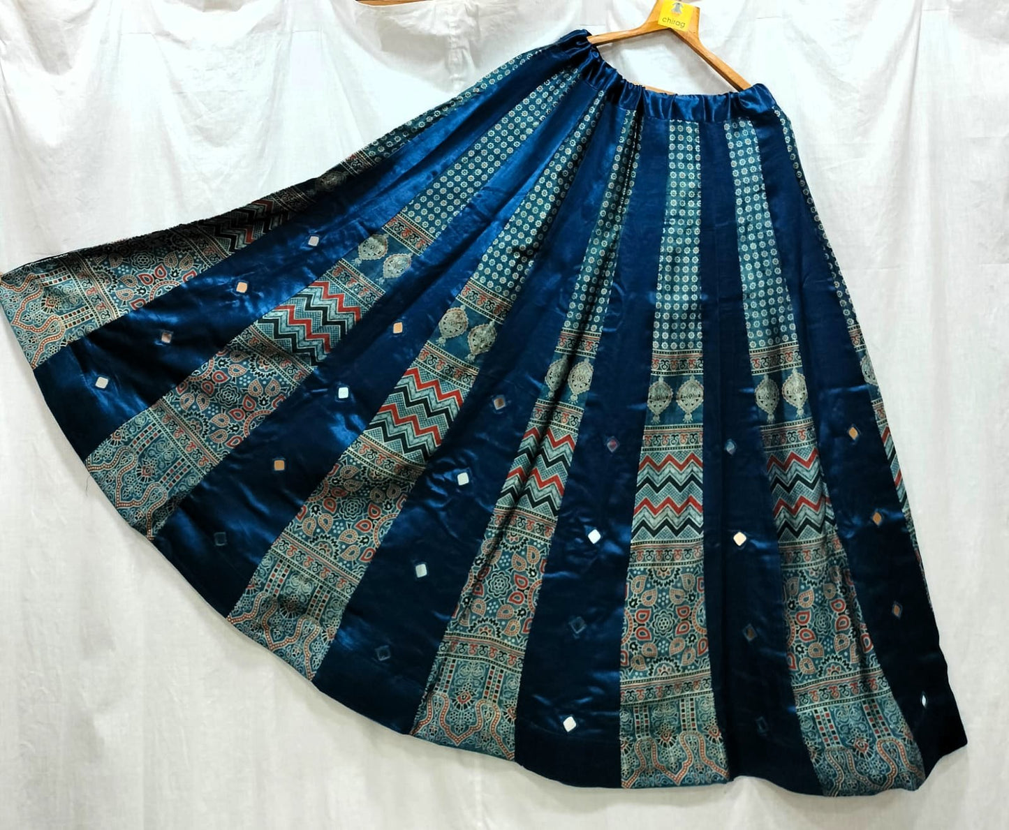 Indian Mirror Work Silk Lehenga Skirt
