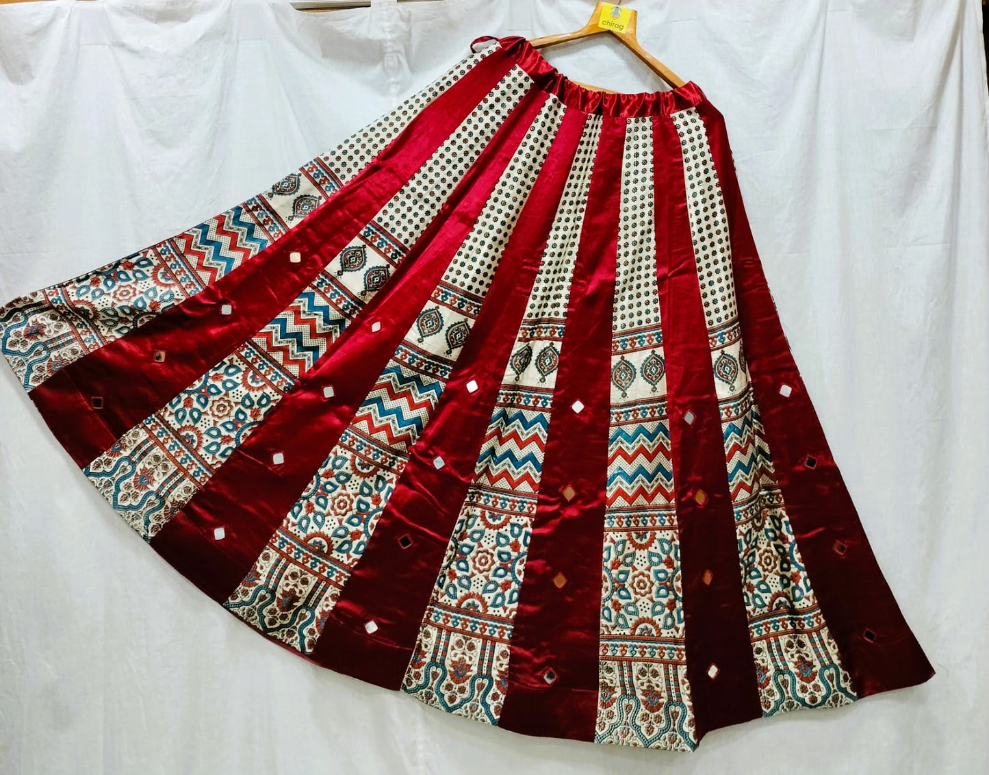Indian Mirror Work Silk Lehenga Skirt