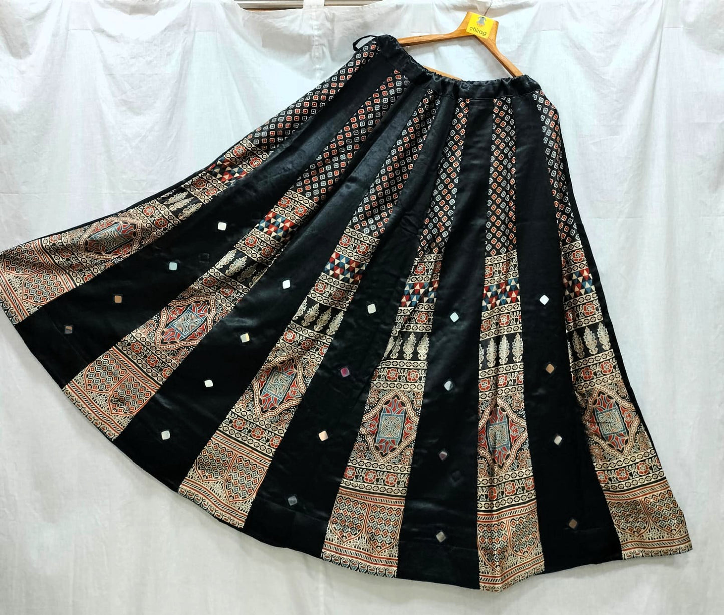 Indian Mirror Work Silk Lehenga Skirt