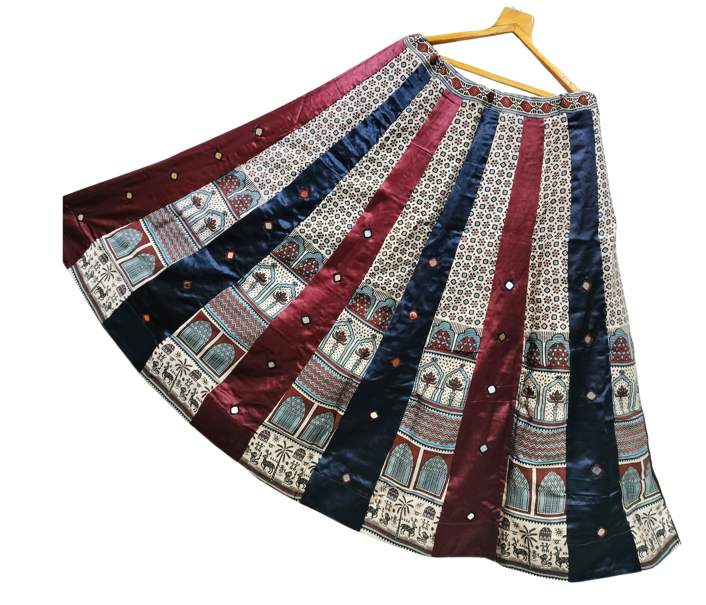 Indian Mirror Work Silk Lehenga Skirt