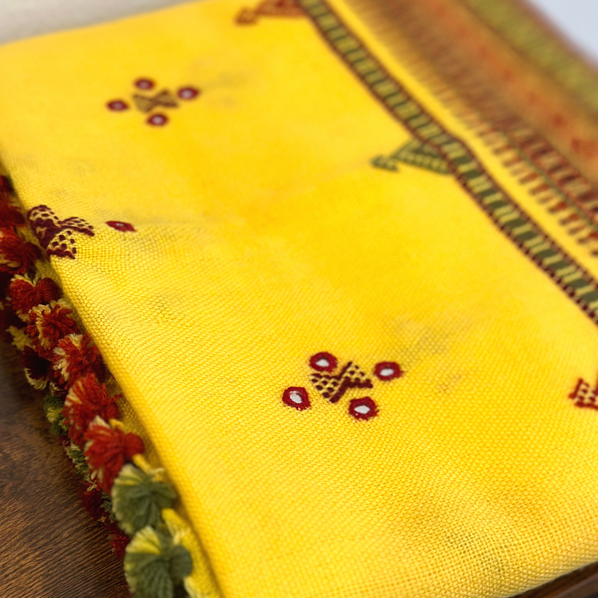 Kutch Work Pure Wool Shawl [Yellow] - Craft Bazaar