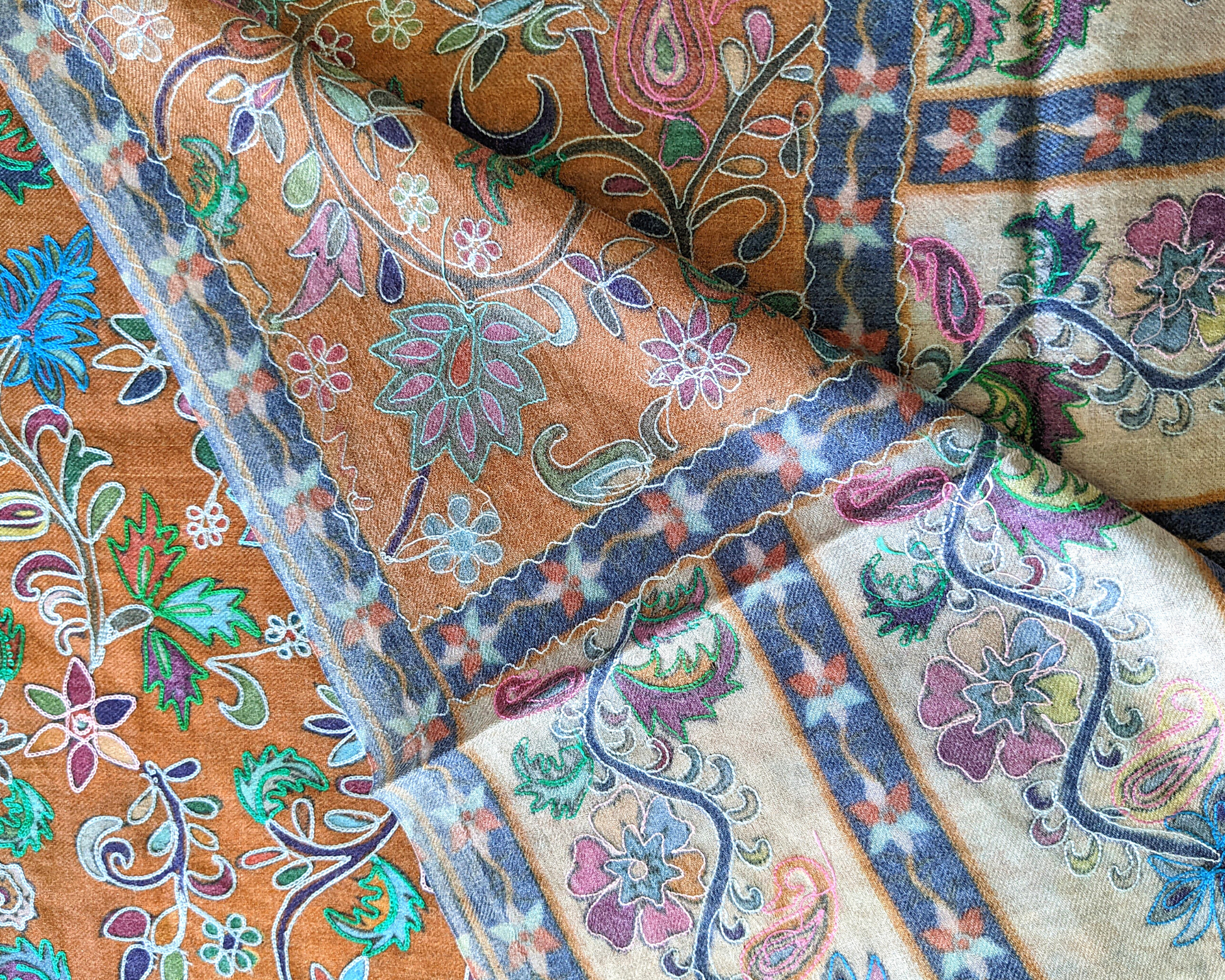 Kalamkari Pashmina Scarf & Shawl [Burnt Orange] - Craft Bazaar