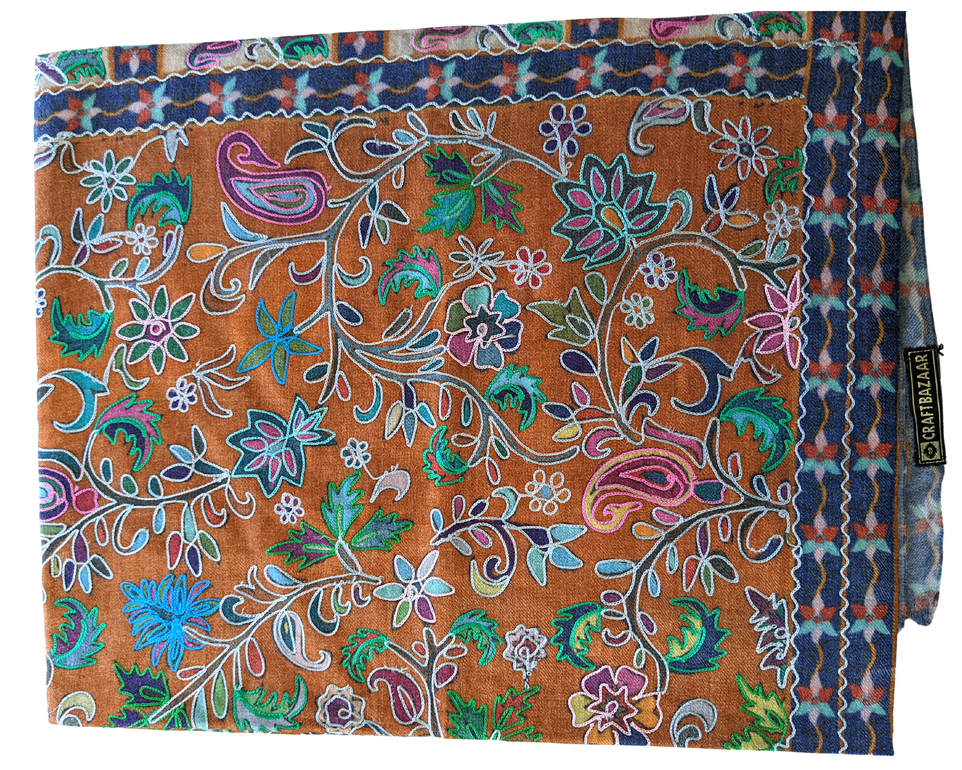 Kalamkari Pashmina Scarf & Shawl [Burnt Orange] - Craft Bazaar