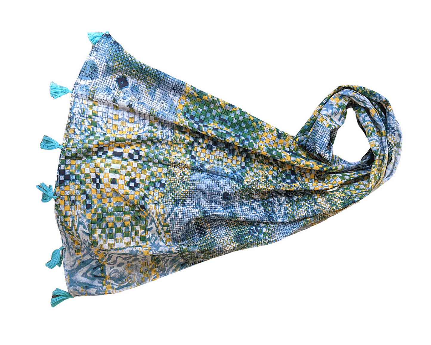 Turquoise Cotton Scarf | Turquoise Tassels - Craft Bazaar