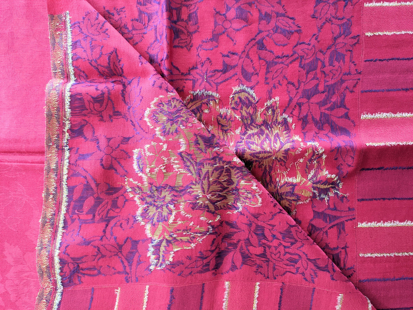 Modal Kani Wool Scarf With Zari Work [Pink] - Craft Bazaar